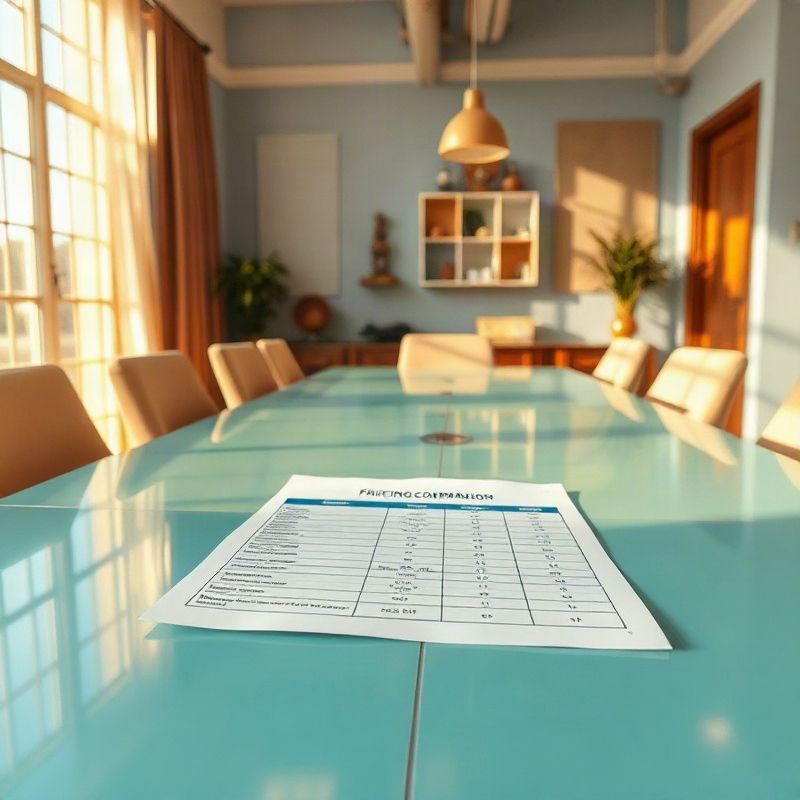 Structured pricing comparison document spread across a conference table